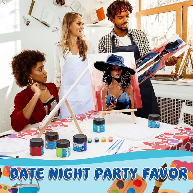 Yeaqee 13 Pcs Sip and Paint Kit for Adults Stretch Canvas Date Night Valentines Painting Kit Supplies Art Painting Set Outline Design Blank Stretch Canvas for Couple Party(Elite Couple,11x14)