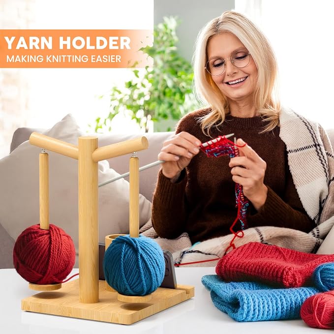 Hangerspace Wooden Yarn Holder for Crocheting and Knitting