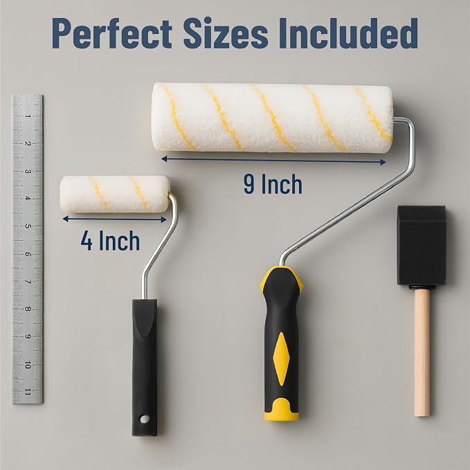 Bates- Paint Roller Kit, 19 pcs, Roller Set with Microfiber Sleeves & Frame | for Walls, Cabinets, Interior and Exterior Painting