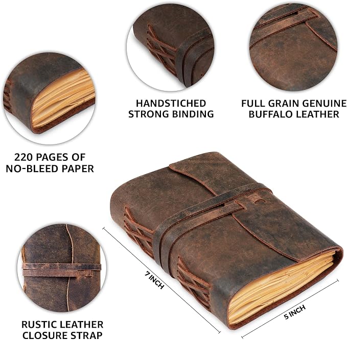 LEATHER VILLAGE Leather Journal Edge Cut, Distressed Brown 7x5.
