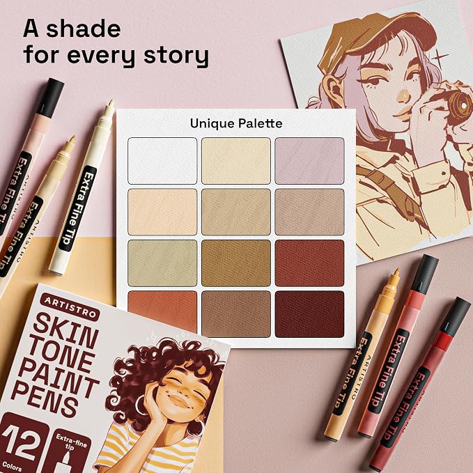 ARTISTRO 12 Skin Tones Paint Pens for Glass Marking - Extra-Fine Tip