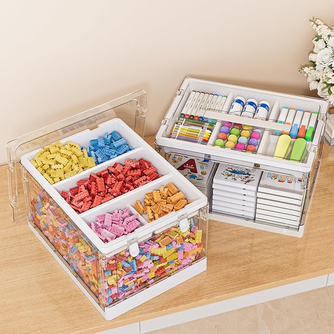 24QT 2Packs Clear Craft Organizers and Storage with Trays | Art Supply Organizer and Storage, Craft Storage Box with Lid for Beads, Markers, Coloring Books, Sewing, Playdoh and Tools