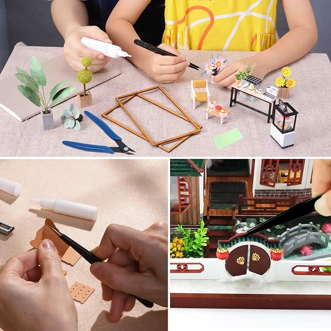 Spilay 16 Pcs Hobby Building Model DIY Tool Kit for Dollhouse Miniature | Modeler Basic Miniature Handmade Craft Tools Set for Miniature House Kit, Book Nook Kit and DIY Hobby Projects