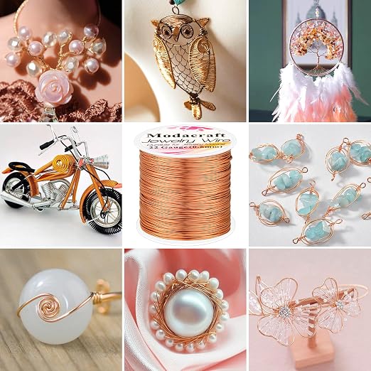 Modacraft 22 Gauge Copper Wire for Jewelry Making with 4 in 1 Plier, 164Ft/0.6mm Craft Beading Pure Bare Copper Wire for Jewelry Making Supplies and Crafting