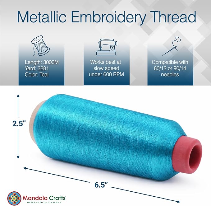 Mandala Crafts Metallic Teal Embroidery Floss for Sewing, 3281 Yard Spool