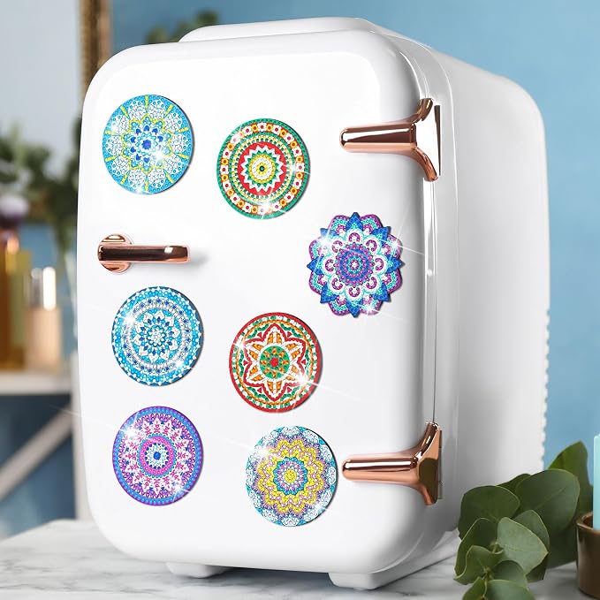 Zonon 12 Pcs Mandala Diamond Art Refrigerator Magnets for Adults | Diamond Painting Kits with Mandala Designs, Magnetic Stickers for Fridge Decor, Easy Kitchen Decorative Magnets for Home