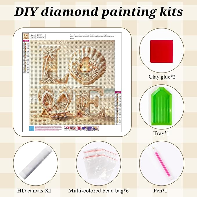Beach LOVE Diamond Painting Kit for Adults,Coastal Sunset Diamond Art Kits | DIY Full Round Drill Gem Painting Seaside Scenery Paint by Diamonds Relaxing Craft for Home Wall Decor 13.7x13.7In