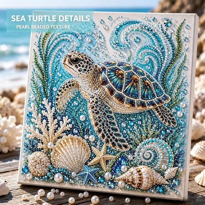 Ocean Theme Pearl Art DIY Kit, Octopus Wave 3D Pearl Craft Kit, Sea Turtle | Sparkling Coastal Pearls Mosaic Art with Pearls & Rhinestones, Ocean Diamond Art for Adults, DIY Home Wall Decor Gift