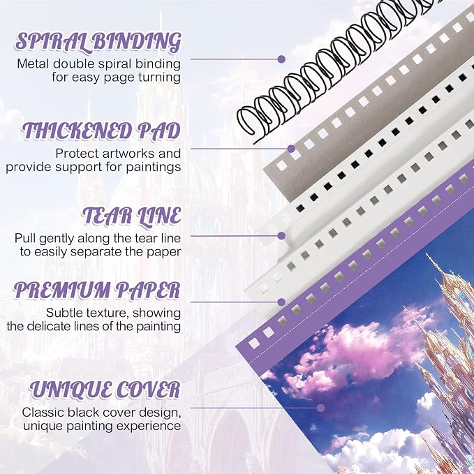 8.5×11 Sketch Book, Spiral Bound, 100 Sheets, Acid-Free, Purple | 68lb/100gsm Paper, Perforated Pages, Sturdy Backboard, Ideal for Pencil, Charcoal, Pastel & Crayon