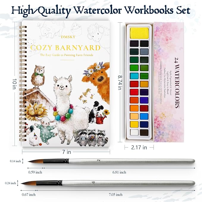 4 Pack Watercolor Workbook,Water Colors Paint Adult Set for Beginner with Step by Step,Relaxing & Easy to Paint Water Coloring Book with 24 Colors,Perfect for Gifting to Creativity & Joy for Adults