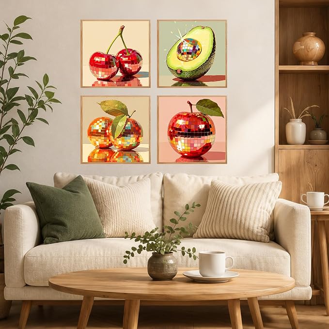 AUKELHJ 4 Pack Framed Paint by Numbers Kit for Adults, Fruit, 8x8 inch