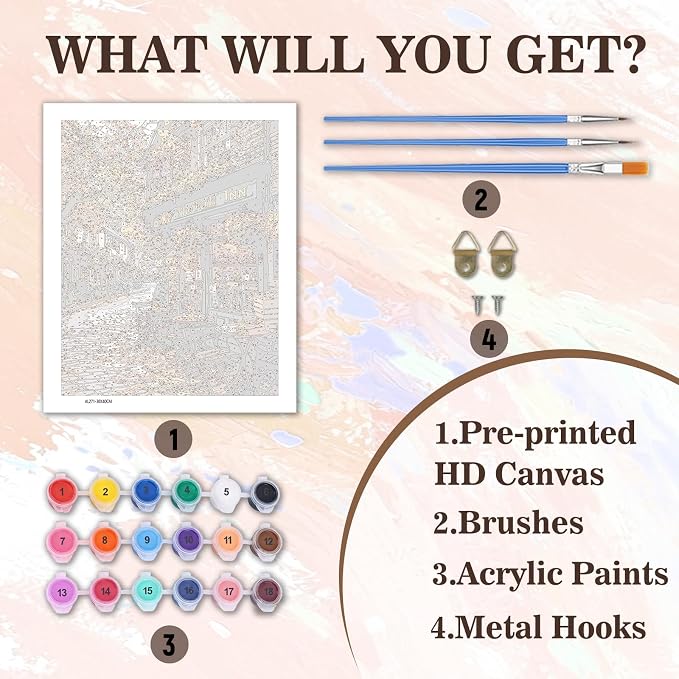 Autumn Paint by Numbers kit for Adults, Fall DIY Painting Kits 16x20inch | Autumn Paint by Number Adult, Inn Painting by Numbers for Adults, Arts and Crafts for Adults, Gifts and Home Decor