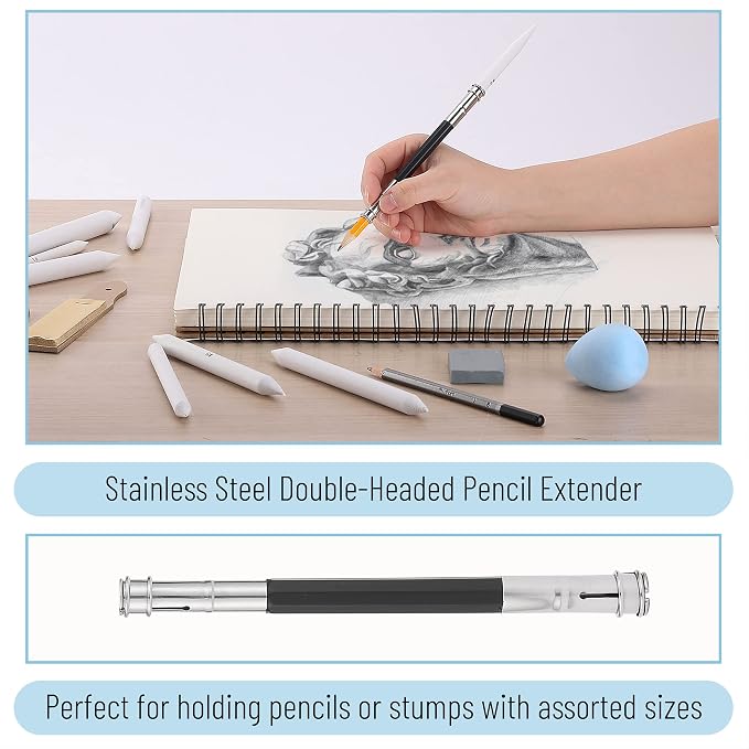 Mr. Pen- Blending Stumps for Drawing, 33 Pack | Tortillions Paper Art Blenders with Sandpaper Sharpeners, Pencil Extension Tool, Kneaded Eraser & Rub Sponge