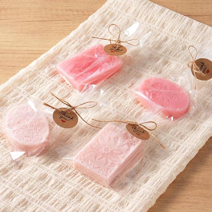 Soap Making Kit with 3 Silicone Molds Bee Lace Flower Shapes 100 Clear Bags 100 Gift Tags 65ft Jute Twine DIY Handmade Soap Craft Set for Beginners Small Business & Gift Making