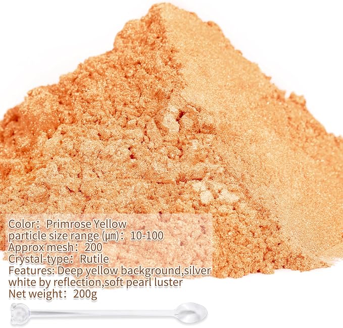 Mica Powder,7.05OZ（200g）,Primrose Yellow Mica Powder Pigment for Epoxy Resin，Lip Gloss，Car Paint，Dye，Soap Making，Nail Polish,Epoxy Resin,Candle Making,Bath Bombs