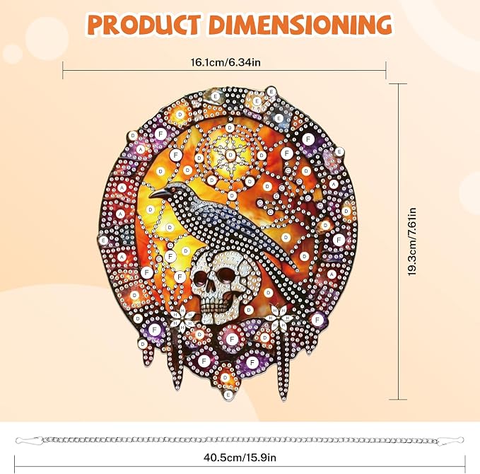 Bowetile Stained Glass Crow Diamond Art Hanging Kits for Adults, Gothic Diamond Art Suncatchers Skull, 5D Halloween Diamond Painting Pendant Window Ornament Gifts for Home Door Wall Decor