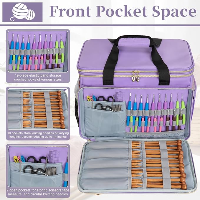 Anitor Large Crochet Bag Knitting Bag Yarn Storage Tote, Yarn Bag, Purple
