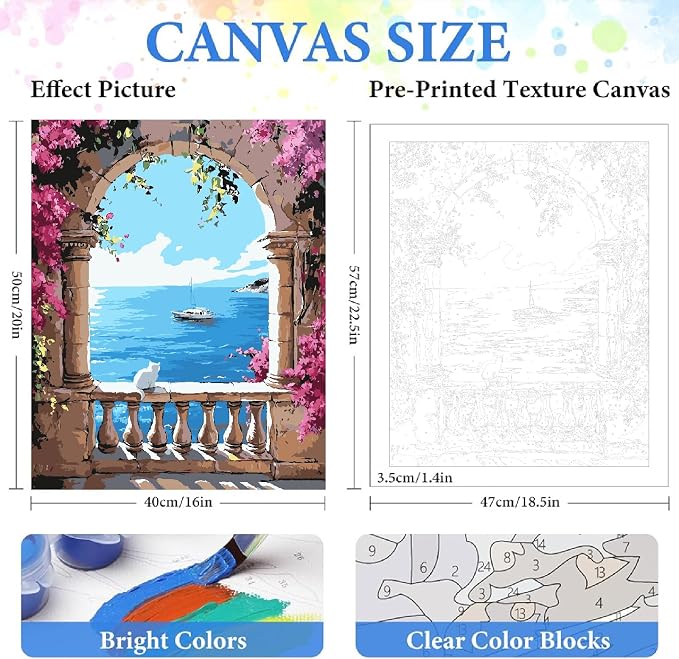 ZRIZQ Landscape Paint by Numbers Kits for Adults Beginner,Scenery,16x20 | Full set with wooden brushes,rolled canvas,rich paints.Calming activity.Beginner friendly.Just open and paint.