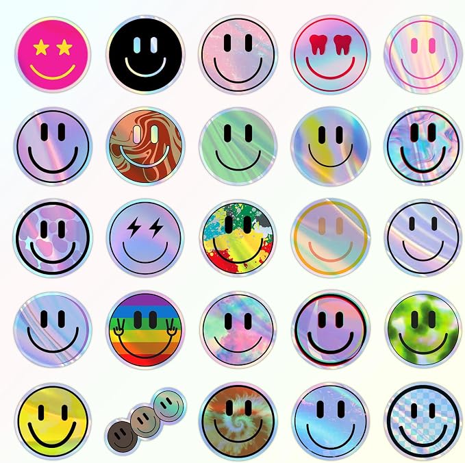 50PCS Smile Holographic Stickers