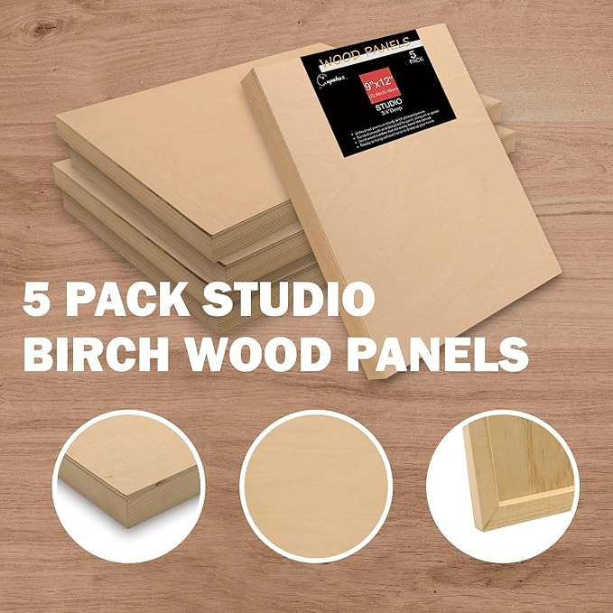 Cupohus 9'' x 12'' 5 Packs Unfinished Wood Canvas Panels for Painting