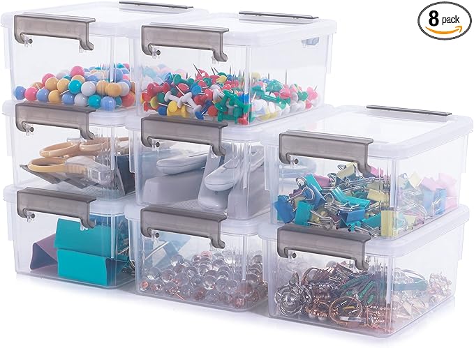 Citylife 8 Packs Plastic Bead Organizers 0.53 QT Clear Storage Containers with Lids for Craft Storage Small Storage Box, 5.28 x 3.86 x 2.36 Inches