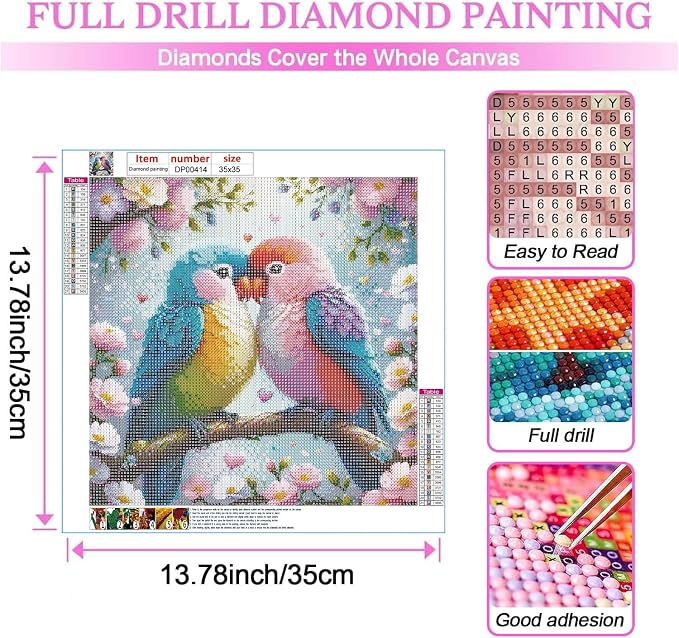 ARPADAMO Diamond Art Kits for Adults,Birds Diamond Painting Kits 14 x 14in
