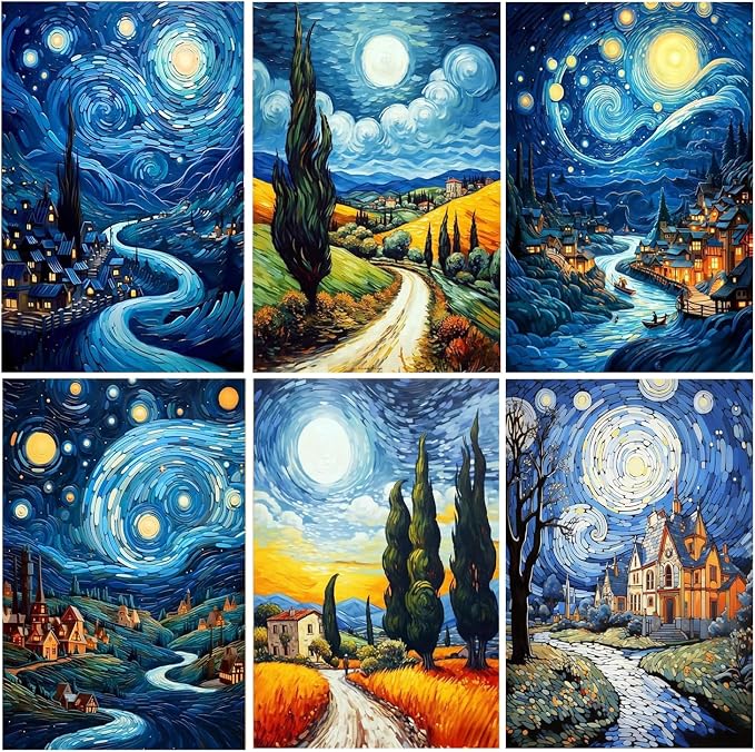 Leatrice 6 PCS Van Gogh Landscape Diamond Art Kits for Adults