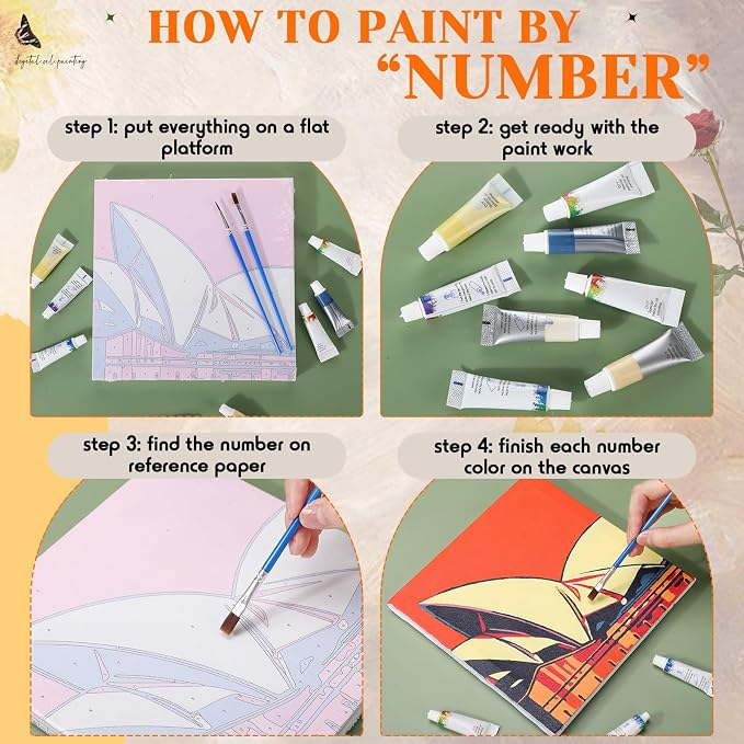 Nezyo 12 Sets Paint by Numbers for Adults with Frame, 8 X 8 Inch | DIY Acrylic Painting Canvas Kit, Ideal for Painting Party Classroom Activity, Beginner Friendly, Birthday Gift Ideas