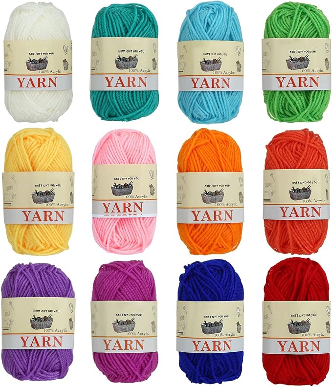 Yinsun 12 Skeins Acrylic Yarn, Mini Craft Yarn for Crocheting, 12 x 15g | Mini Yarns Set, Starter Yarns, for Kids Crafts, for Christmas, DIY Crochet, Kids Knitting Project