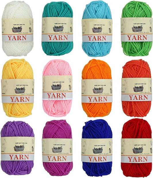 Yinsun 12 Skeins Acrylic Yarn, Mini Craft Yarn for Crocheting, 12 x 15g | Mini Yarns Set, Starter Yarns, for Kids Crafts, for Christmas, DIY Crochet, Kids Knitting Project