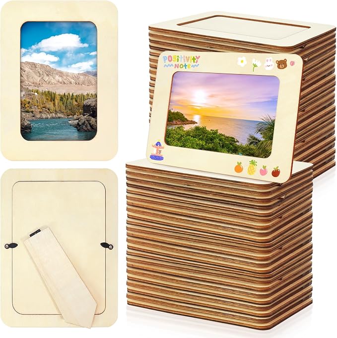 VOKOY 40 Pack Wooden Picture Frames for Crafts, 4" x 6" Photos DIY Wood Picture Frames,Unfinished Standing Photo Frames DIY Crafts Wood Decorate for Wedding Birthday Gifts
