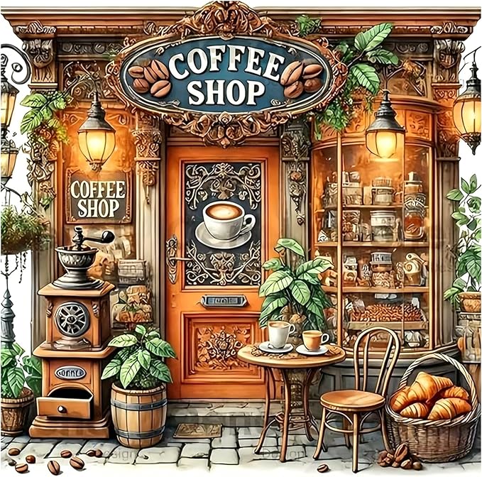 Coffee Shop Diamond Painting Kits for Adults, Diamond Art Kits, 14x14 in