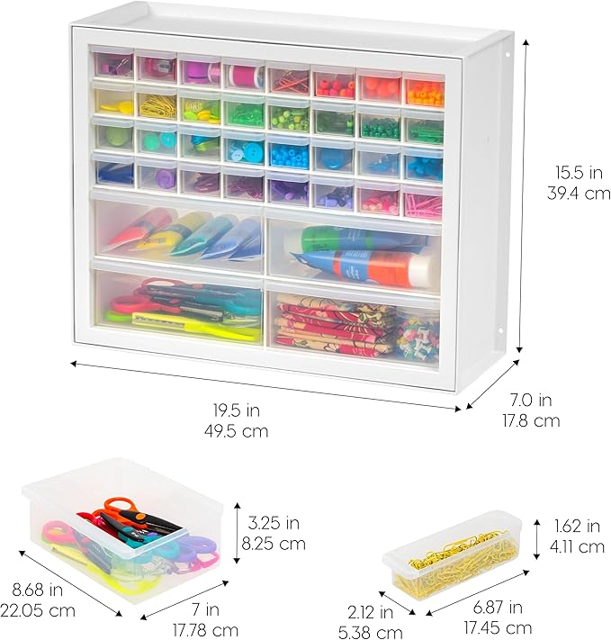 IRIS USA 36-Drawer Storage Cabinet, Bead Craft Supplies, Made in USA, White | Wall mountable, Stackable, Hardware, Electronics, Teacher Toolbox, Small Parts