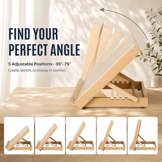 12.5"x16.5" Foldable Beechwood Tabletop Painting Easel | Portable Drafting Table & Art Stand, 5-Position Desk Easel With Smooth Art Board For Studio Sketching, Art Supplies