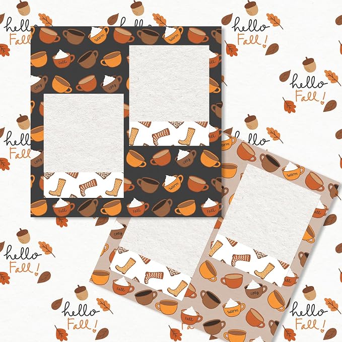 JarThenaAMCS 24 Sheets Fall Pattern Paper Maple Leaves Boots Double-Sided Scrapbook Specialty Paper for Thanksgiving Autumn DIY Crafts Card Making Photo Album Journal Decor, 6 x 6 Inch