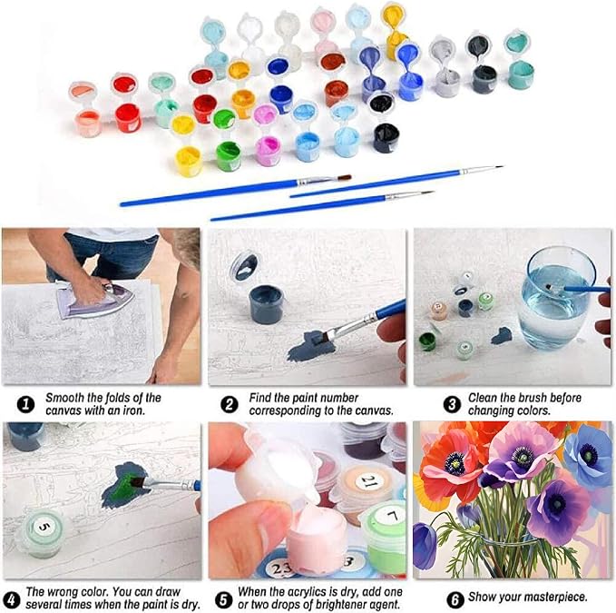 YarnMate Flowers Paint by Numbers Kit for Adults - Flowers Paint by Number on Canvas Without Frame, DIY Acrylic Painting for Gift Home Wall Decor (16x20 Inch)