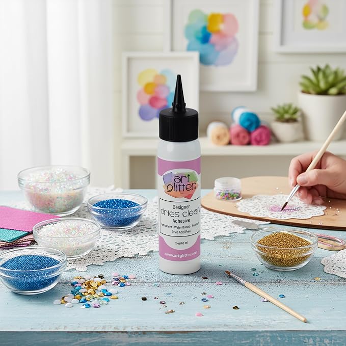 Art Institute Glitter Designer Dries Clear Glue, 2oz with Metal Tip & Pin | Fine line precision applicator, Lightweight design simplifies detailed work, Archival formula, Invisible matte finish