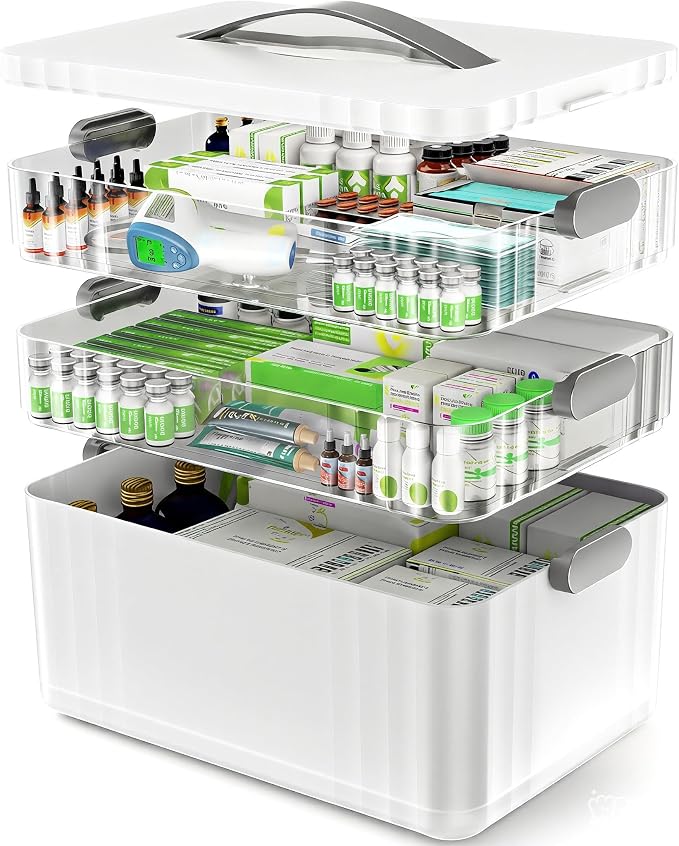 ARSTPEOE 3-Tier Medicine Organizer - Portable Medicine Cabinet with Handle
