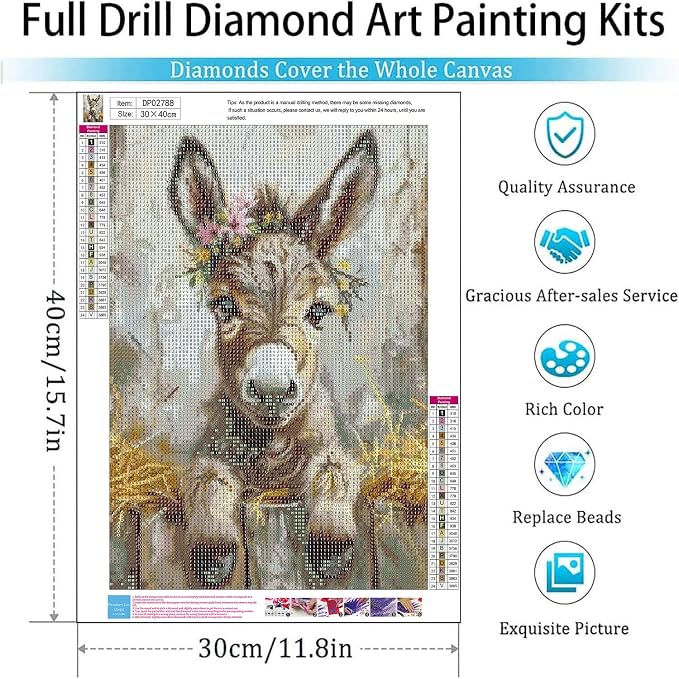 ARPADAMO Diamond Art Kits for Adults,Donkey Diamond Painting Kits 12x16in