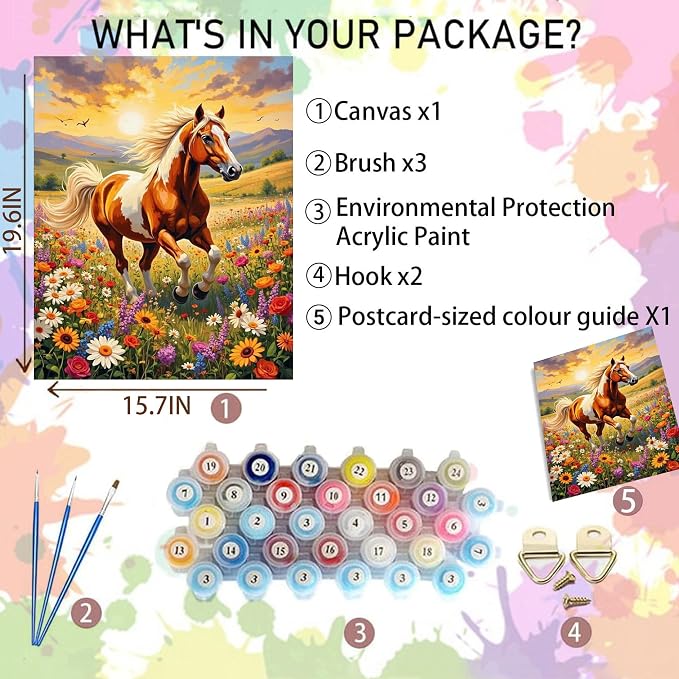 Arttoplus Horse Paint by Numbers Kit for Adults Beginner 16x20 inch | Horse Adult Paint by Number Kits on Canvas, DIY Acrylic Oil Painting by Numbers for Gift Home Wall Decor (Without Frame)