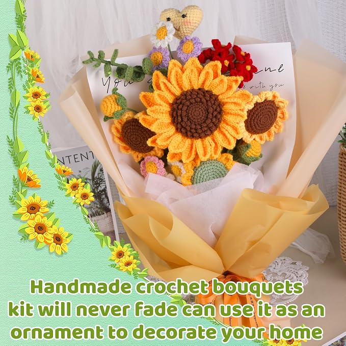 Iuuidu Crochet Kit for Beginners, Sunflower Crochet Flower Bouquet Kit