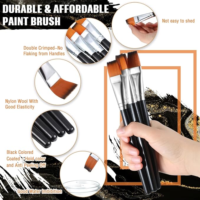 Zonon 10 Pcs 3/4 Inch Flat Paint Brushes Acrylic Painting Craft,Brown | Small Watercolor Detail Brushes for Canvas, Face Painting Craft Supplies, Works with Acrylic Oil, Bulk for Adult Artists