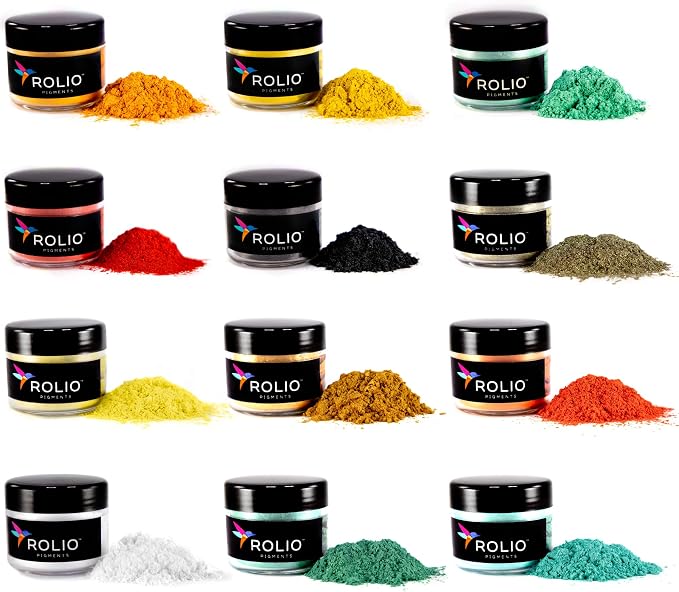 Rolio - Mica Powder Color Pigment Set - Autumn Hues, 10g, 12 Jars | Pearlescent Color Pigments, Resealable Jars for Epoxy Resin, Soap Making, Candles, Slime, Nail Art, and DIY Crafts