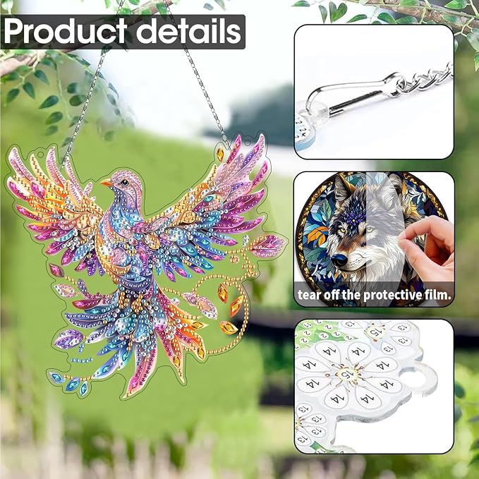 SKRYUIE Bird Hanging Pearl Diamond Art Kits for Adults Suncatcher A33 | Special Shaped Crystal DIY Hanging Diamond Painting Kit, Gift for Mother Spring Summer Window Wreath Decor 7.486 x 7.29 Inch