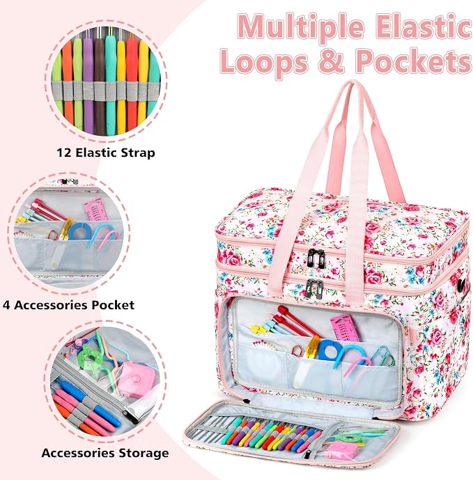 Crochet Organizer Bag with Yarn Holder, Large Yarn Storage for Accessories
