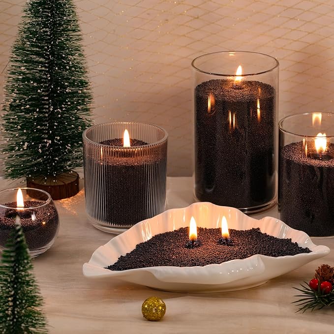 LAMORGIFT 8LB Black Candle Sand- Pearled Candles with Wicks (50 Pcs) & Wooden Spoons, Candle Beads, Sand Wax, Candles Unscented for Powder Candle Making, Refill Kit
