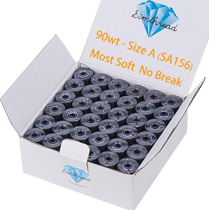 Simthread 144pcs Size A SA156 90WT Prewound Bobbin Thread - Black