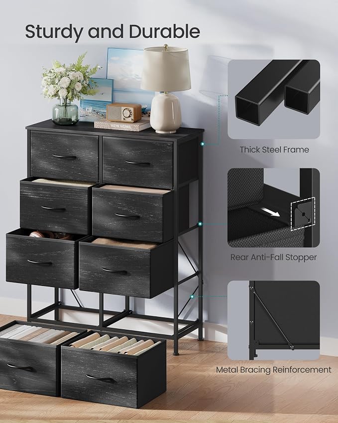 SONGMICS Dresser for Bedroom, Tall Dresser with 8 Fabric Drawers