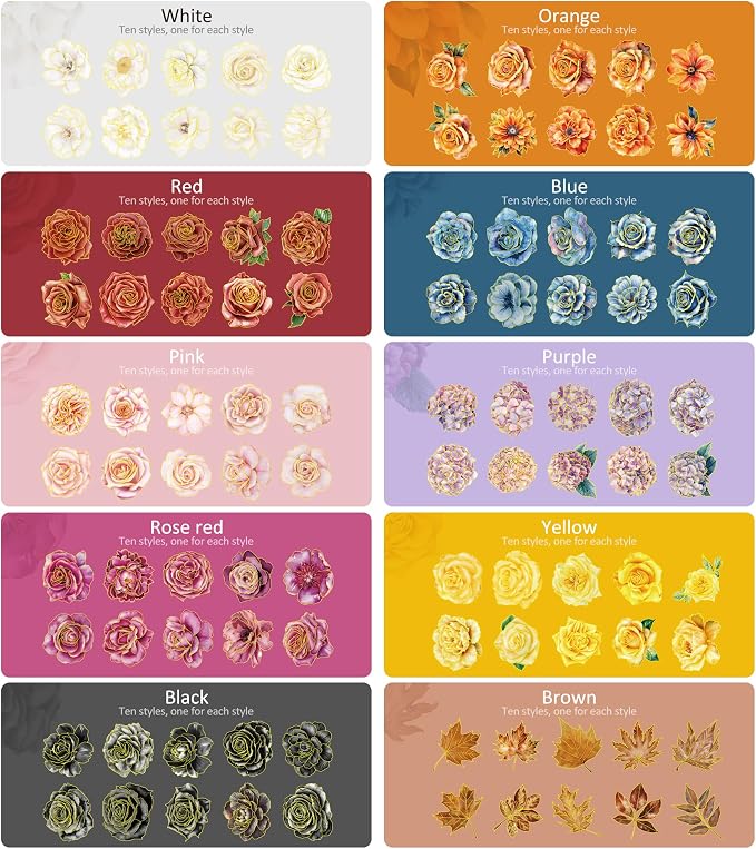 emmoolife Pressed Flower Stickers Set (100 PCS) Large Dried Flowers Themed Resin Sticker Decals Floral Botanical Journaling Stickers for Scrapbook Supplies Bullet Junk Journal Bottles Planner Laptops