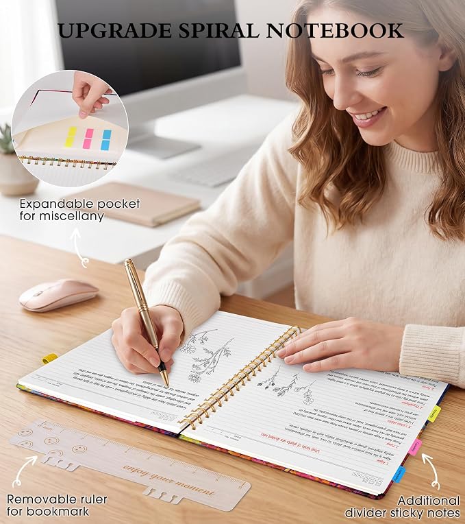 Spiral Notebook Journal 8.5” x 11”, A4 Large Notebooks for Women Men, College Ruled Lined Journal, 100 GSM Paper, Hardcover Spiral Bound Journals for Work School Note Taking Business, Autumn Woods